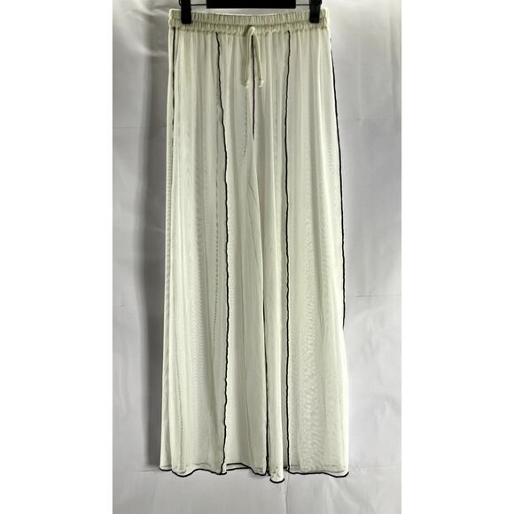 mosskah Other - MOSSKAH Women's White Cream/Black Drawstring Striped Mesh Pant Cover Up SZ S